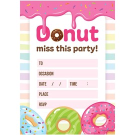 32 Donut Party Invites - Kids Childrens Birthday Party Invitations with Envelopes – Designed and Printed in the UK