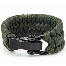 Cwualo husband birthday gifts -Paracord Bracelet for Men — Extra Thick PP Survival Bracelet with Adjustable Black Zinc Alloy Shackle and Spare Pin Gifts for Dad Boyfriend Brother Son(Army green, M)