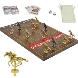 HOROW Metal Horse Racing Board Game Card Board Game Finish Line Luxury Edition Solid Wood Race Game Board 11 Batches of Metal Model Horses 2 Sets of Dice and 2 Boxes of Cards…