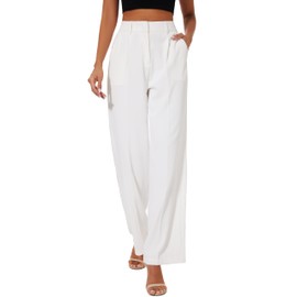 FUNYYZO Women Suit Pants Wide Leg Pants High Elastic Waisted in The Back Business Work Trousers Long Straight White