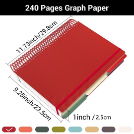Yarotm Spiral A4 Notebook - 1PC Wirebound Squared Paper Notebook A4-23.5x29.8cm Grid Notepad 90g - 120 Sheets/240 Pages Journal Notebook for Travel School Memos Writing Pad, Red