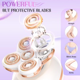 Electric Razors for Women - Painless Body Shavers for Sensitive Skin - 4 in 2 Cordless Lady Trimmer for Women's Leg, Bikini and Face - Waterproof Wet/Dry Remover, Rechargeable, Gold