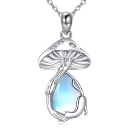 VENACOLY Pilz Katze Halskette 925 Sterling Silber Mondstein Anhänger Pilz Muttertag Schmuck für Frauen Damen Mutter