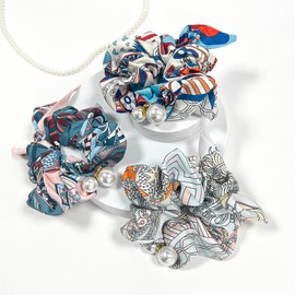 (3 types) Burnaby King Pearl Scarf Scrunch Sky / (3종) 버나비 대왕 진주 스카프 스크런치 스카이