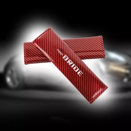 2Pcs JDM BRIDE Red Carbon Fiber Look Car Seat Belt Covers Shoulder Pads Cushion