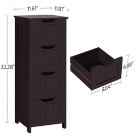 Topeakmart Bathroom Floor Cabinet, Free Standing Storage Organizer with 4 Drawers, Hallway Entryway Storage Cabinet, Espresso