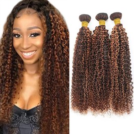 Giginger Jerry Curly Human Hair Bundles 18 20 22 Inch Brazilian Chocolate Brown Highlight P4/30 Jerry Curly Bundles Human Hair 100% Unprocessed Raw Quick Weave Hair for Black Women