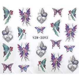 Colorful Butterfly Fairies hearts Nail Decals Sticker Salon Quality Nail Art - 1 Sheet