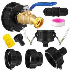 Duraaamo IBC Tote Adapter 275-330 Gallon IBC Tote Water Tank Fittings, Brass Valve with 4 Adapter, 2" Camlock Fittings Garden Hose, Quick Connector(Navy Blue Double Valve,3/4'' Male Npt to 3/4'' GHT)