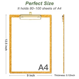Rimilak Acrylic Glitter Clipboards, Sparkly Board with Low Profile Gold Clip, Designed for Classroom School and Office Use, A4 Letter Size 9 x 12.5 in, Gold