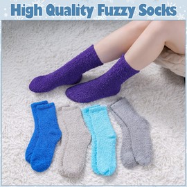 LANLEO 5/6 Pairs Womens Super Soft Fuzzy Plush Warm Winter Home Sleeping Slipper Socks 5 Pairs Solid Color Style B