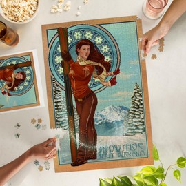 Snowshoe, West Virginia, Art Nouveau Skier (1000 Piece Puzzle, Challenging Jigsaw Puzzle for Adults, Made in USA)