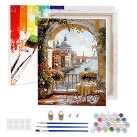 Lxmsja Romantic View Paint by Numbers Kit for Adults, Acrylic Flowers Arch Paint by Numbers for Adults Beginner, DIY Craft Supplies Oil Painting Kits for Home Wall Decor 12x16 inch (Framed)