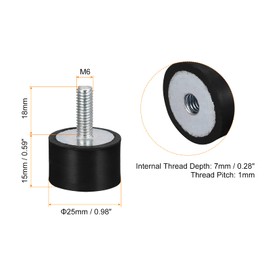 sourcing map Rubber Mounts 8pcs M6 Male/Female Vibration Isolator Shock Absorber, for Garage Motor Air Compressor Car Boat Bobbins, D25mmxH15mm