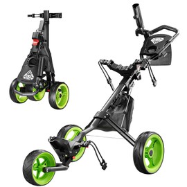 Alllion Golf Push Cart 3 Wheel, Golf Cart Foldable, Multiple Functions Golf Bag Cart for All Ages with Adjustable Handle - Lightweight & Easy Fold Design for Easy Transportation - 12lbs - Green
