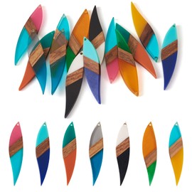Pandahall 14Pcs Resin Wooden Pendants Colorful Leaf Charms Geometry Resin Wood Pendants for Dangle Earrings Necklace Jewelry Making