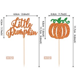 24 piezas de adornos de calabaza, decoración para cupcakes con purpurina para baby shower con temática de otoño, decoración para cupcakes de calabaza, cosecha de Acción de Gracias, decoración de pasteles para fiestas de cumpleaños para niños, suministros