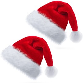 OGAJO Christmas Hat Santa Hats for Kids Unisex Red Velvet Extra Thicken Xmas Hat for New Year Festive Holiday Party Supplies