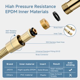 59 Inches Shower Hose Replacement Golden Rv 304 Stainless Steel Handheld Shower Head Hose with Brass Insert Flexible Anti entanglement Brushed Gold Shower Hose Extra Long High pressure hose