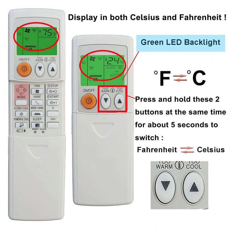 Replacement Remote Control Compatible for Mitsubishi E1244E426 Ductless Air Conditioner