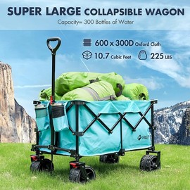 VILLEY Folding Beach Wagon Cart 225 lbs Load Enlarged Capacity Collapsible Wagon