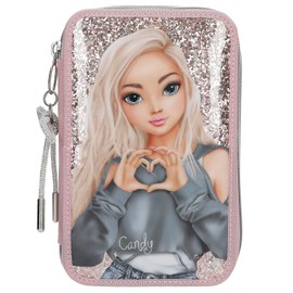 Depesche 13293 TOPModel My BFF Filled 2-Compartment Pencil Case in Pink, with Model Motif and Glitter, Pencil Case with Colouring Pencils, Ruler, Glue Stick and much more