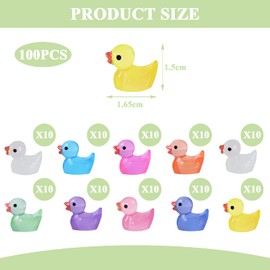 Mini Luminous Resin Ducks Pack of 100 Mini Ducks Resin Ducks Animal Figures Miniature Ducks Mini Resin Ducks for Crafts Home String Game Dollhouse School Project Landscape Aquarium (10 Colours)