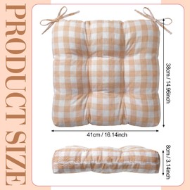 Geetery 4 Pack Chair Cushions for Dining Chairs, 16" x 15" Khaki and White Kitchen Chair Cushions with Ties Buffalo Plaid Soft Comfy Seat Pads for Home Office Living Room Outdoor Indoor