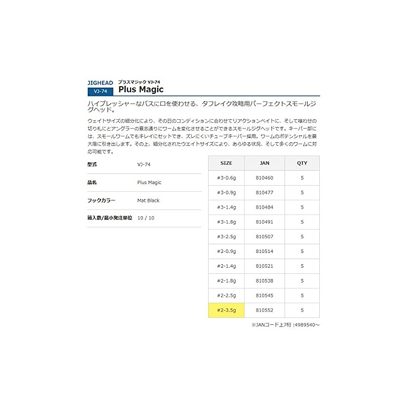 カツイチ(KATSUICHI) DECOY プラスマジック VJ-74 3/32oz #2