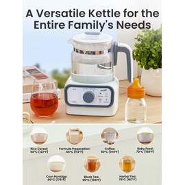 GROWNSY Baby Instant Warmer, Glass Water Boiler with Accurate Temperature Control for Formula, Coffee and Tea, 1.3 Liter Electric Kettle with LCD Display and Timer