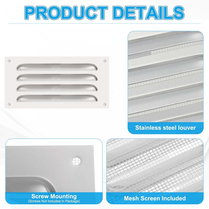 PATIKIL 4x8 Inch Stainless Steel Vent Cover, Screen Air Grille