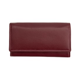 Josephine Osthoff Women's Leather Long Wallet with Clip Closure, Small Wallet, Credit Card Holder, RFID Protection Wallet with Coin Compartment (920), bordeaux, coin purse