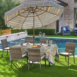 Horaldaily Rustic Outdoor Tablecloth 60×84 Inch, Floral Bird Vintage Seasonal Table Cover with Zipper Umbrella Hole for Party Dinner Patio Garden Picnic BBQ