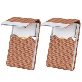 ALXBSONE 2 Pack Business Card Holder, PU Leather Business Card Case, Metal Slim Card Holder Display, Pocket Business Card Box with Magnetic Closure, for Men and Women(Brown)