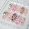 Pink Ribbon Full Stone Handmade Nail Tips - Petite Almond