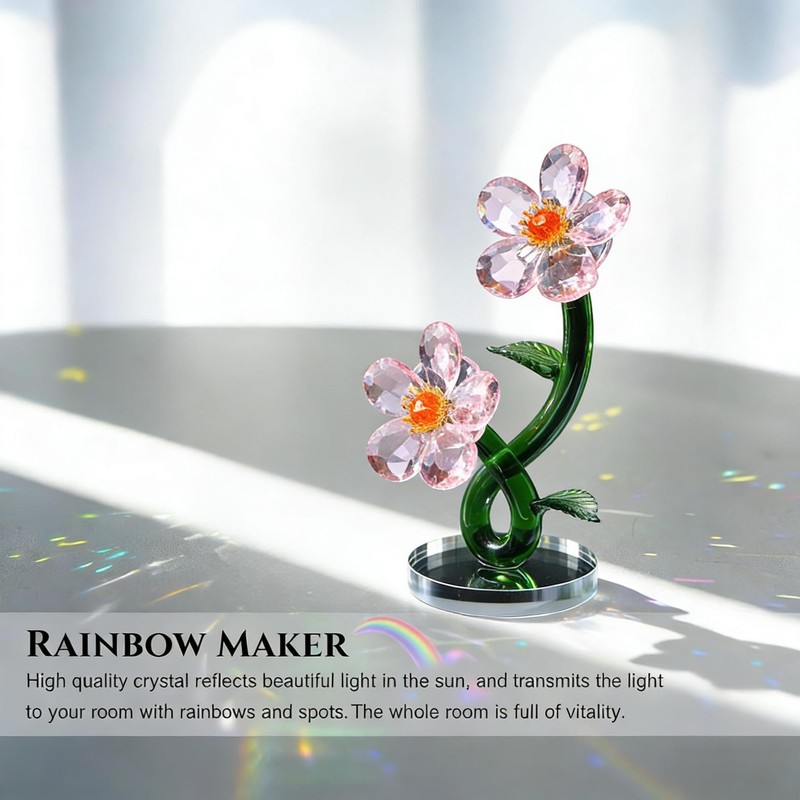Crystal Flower Figurine, K9 Crystal Bloom Ornament,Mini Glass Gift