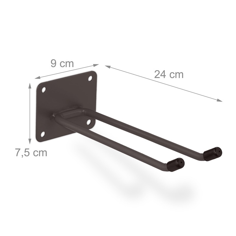 Relaxdays Tool Holder Wall, Length 24 cm, Double Hooks, Wall