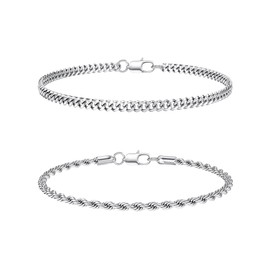 CASSIECA 2 x Men's Stainless Steel Bracelet Men's Bracelet Men's Silver Stackable Chain Bracelet Men Boys Silver Gold Jewellery Men's 19/21 cm Gifts for Men Dad Husband Son, Stainless Steel