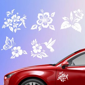 Hobbspring 5 Style Hibiscus Flowers Car Stickers, White Hawaiian Vinyl Sticker, Flowers, Plastic Decoration Sticker for Cars, Trucks, Vans, Walls, Laptops, 15.5 x 14.8 cm