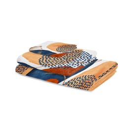 Bath Towel Sets,Mid Century Terracotta Abstract Bathroom Towels Soft Hand Towel Washcloth Cotton Towel Set,Absorbent Soft Bath Set for Hotel Beach Burnt Orange Navy Block Gold Line Towels