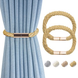 TopHomer Magnetic Curtain Tiebacks for Curtains with Magnetic Curtain Clips Rope Curtain Buckle Curtain Holder for Home and Office Decoration Pack of 2 Gold