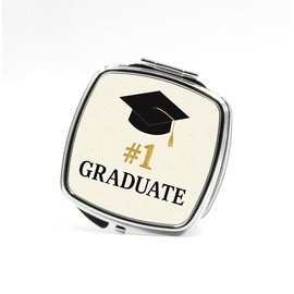 Graduation Gift Compact Mirror – Travel Makeup Mirror – Purse Keepsake for Women or Men (#1 Graduate – Black & Gold)