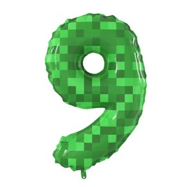 40 Inch Large Mining Number 9 Foil Balloons Green Pixel Miner Theme Number 5-9 Balloons Kids Party Giant 9th Happy Birthday Party Decorations Supplies for Boy or Girl