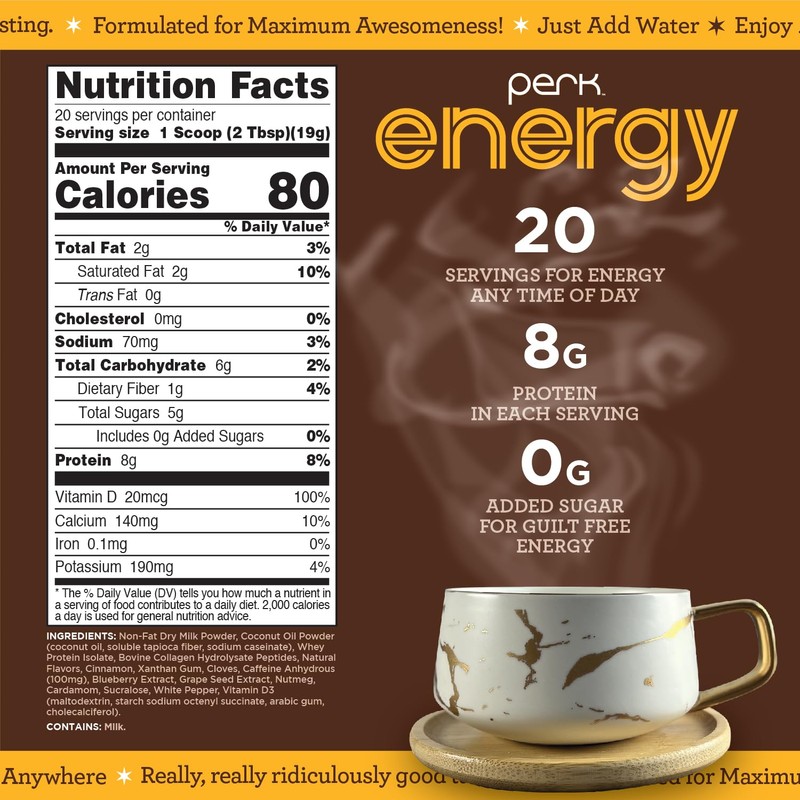 Perk Energy Original Chai Latte Flavored Drink Powder (20 Servings)