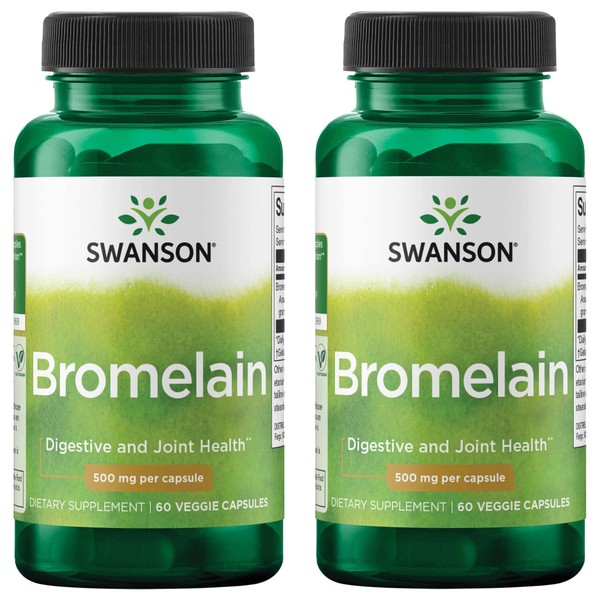 Swanson Maximum Strength Bromelain 1200 Gdu 500 Milligrams 60 Veg Capsules Enzyme (2 Pack)