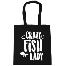 Hippowarehouse Crazy fish lady Tote Shopping Gym Beach Bag 42cm x38cm, 10 litres