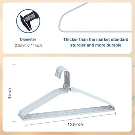 SPECILITE Wire Hangers 50 Pack, Metal Wire Clothes Hanger Bulk for Coats, Space Saving Metal Hangers Non Slip 16 Inch 12 Gauge Ultra Thin for Standard Size Suits, Shirts, Pants, Skirts-White