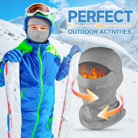 AYPOW Children's Balaclava Winter 4-12, Multifunctional Windproof Fleece Warm Ski Mask Cycling Face Mask Under Helmet Balaclava Hat with Neck Warmer for Boys Girls Winter Outdoor Sports, gray