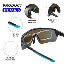 Polarized Cycling Sunglasses, UV 400 Sports Sunglasses for Men Women, Polarized Sunglasses for Biking Running Hiking Golf Fishing Driving Surfing, Black&Blue