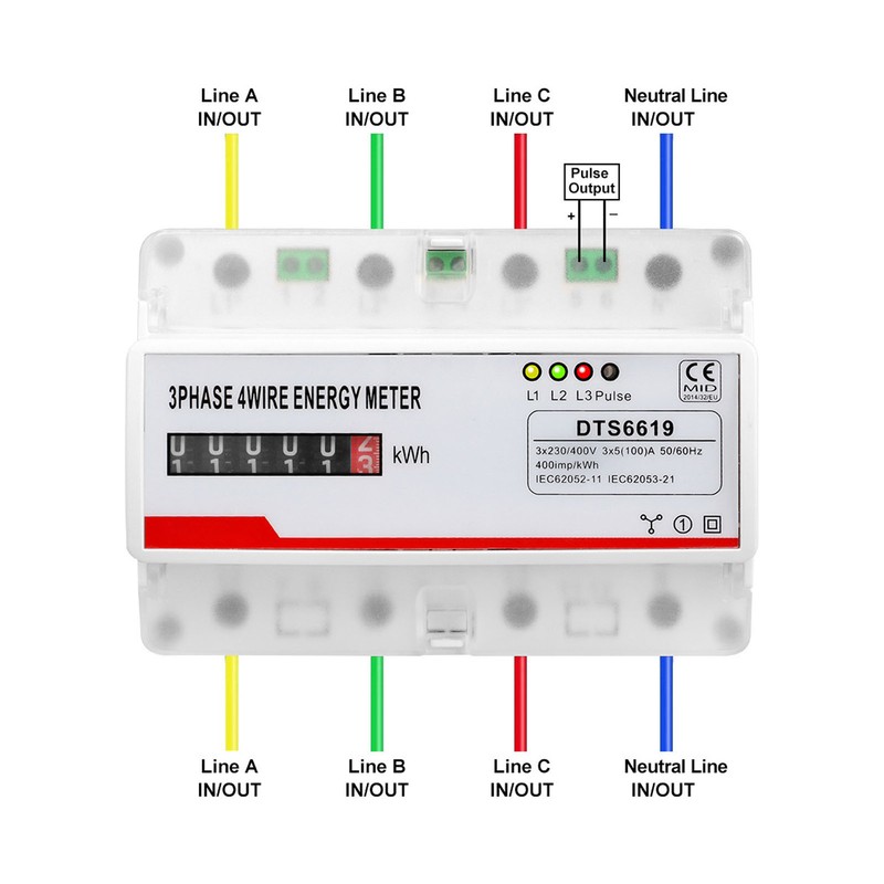 Power Consumption Meter 3 Phase 4 Wires 35mm Rail Mounting